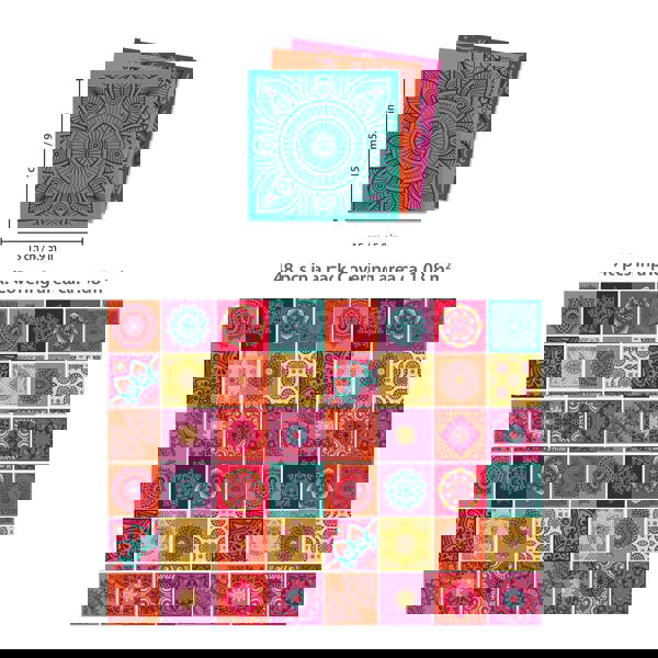 WT1509 - Colourful Mandala Tiles Wall Stickers - 15 cm x 15 cm - 24 pcs.