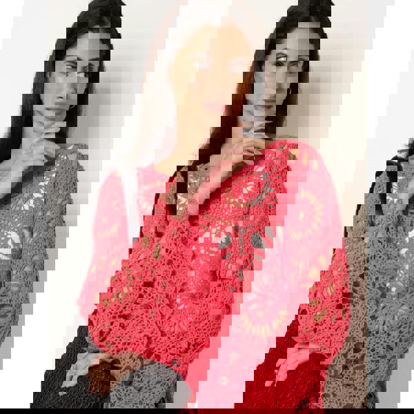 Blue Vanilla Crochet Top With Flared Sleeves