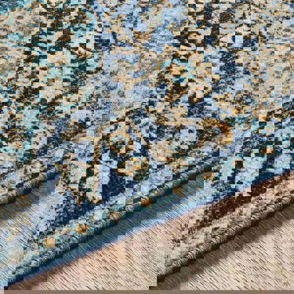 Livabliss Murat-Vintage Blue Yellow Grey Traditional Boho Rug