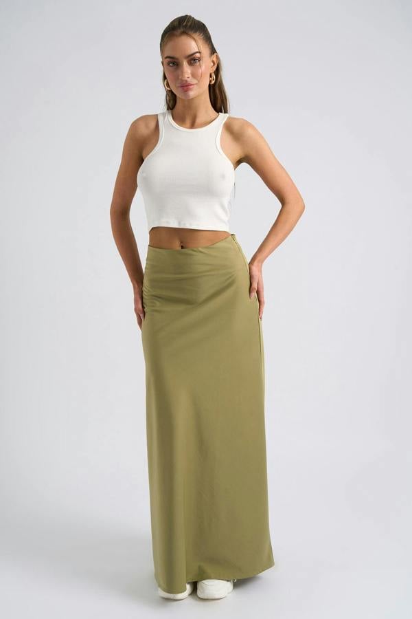 Urban Bliss Khaki Satin Bias Cut Maxi Skirt