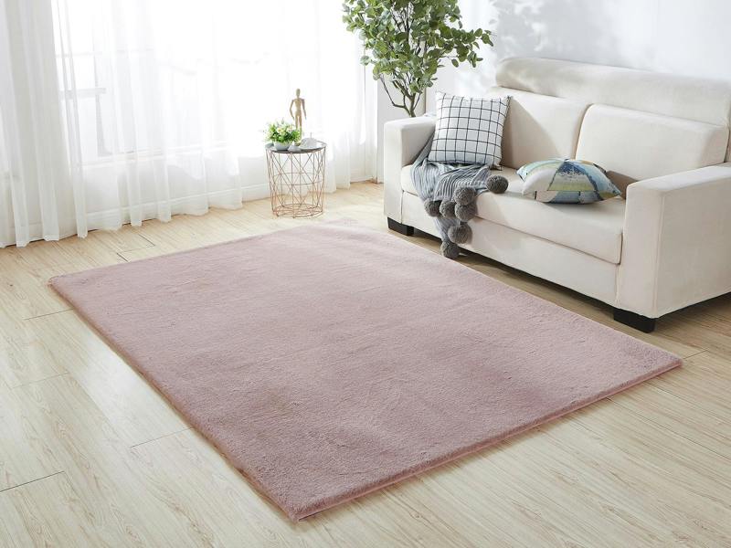 A.Unique Home Luxury Faux Fur Rabbit Rug - 1200GSM - Blush Pink-(100x150cm)