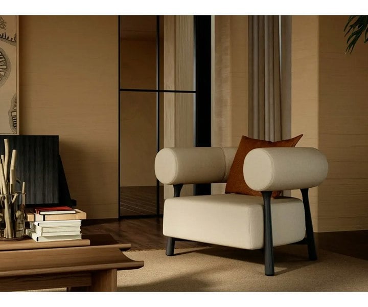 Elegant Abbraccio Armchair in black oak, combining modern luxury and exceptional comfort.