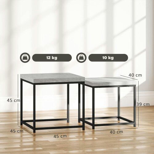 Wyld Haus Keco Wooden Grey Set Of 2 Nesting Coffee Tables With Thick Tabletops