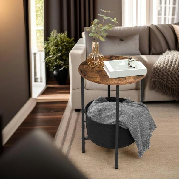 Rafaelo Mobilia Bedside Lamp Table with Removable and Washable Storage Basket