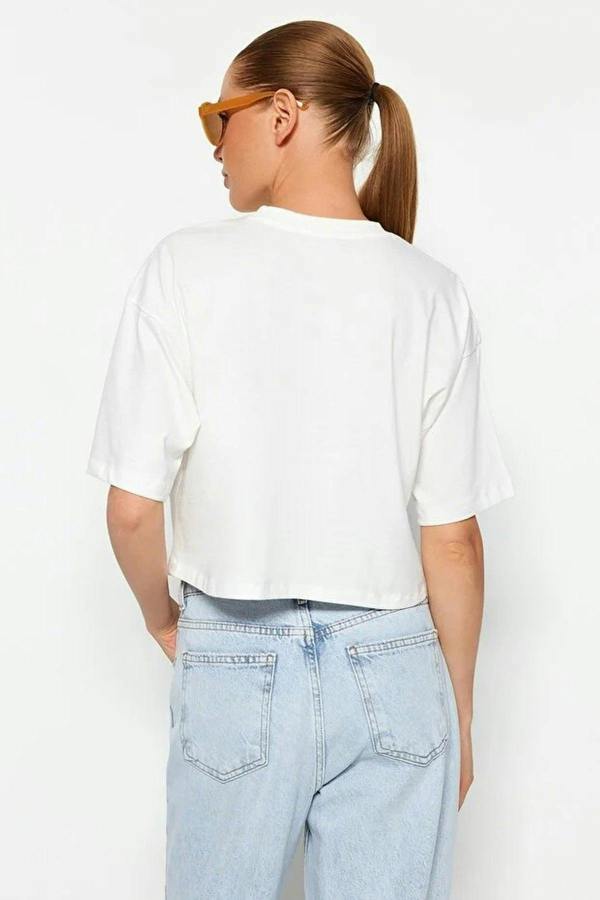 Relaxed Fit Crew Neck Crop T-Shirt