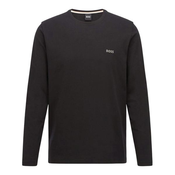 Boss Mens Embroidered Logo Crew Neck Long-Sleeved T-Shirt - Black - 