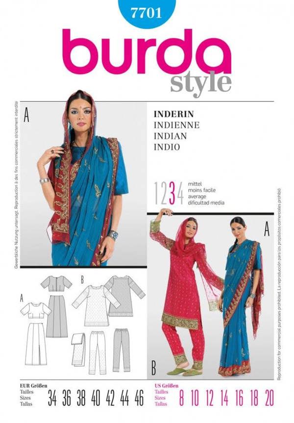 Burda Sewing Pattern 7701 Dresses, Trousers, Skirts, Tops and Wraps For Women, Sizes: 8-20 - Intermediate