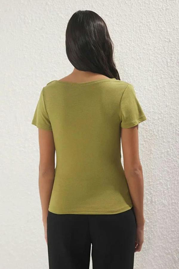 Hoxton Gal Draped/Gathered Detail Fitted Knit Blouse