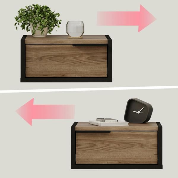 Decortie Eco Floating Bedside Table w/Drawer Modern Nightstand Wall-Mounted Space Saver Metal Handle Bedroom
