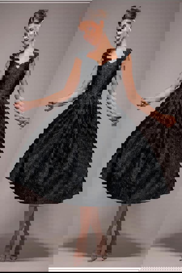 Crushed Satin Sleeveless A Line Midi Dress - Black DR4551