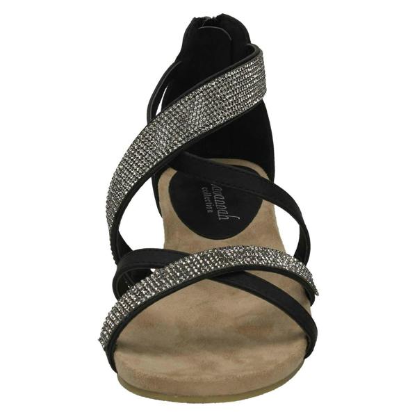 Savannah Ladies Savannah Low Wedge Diamante X Strap Sandals