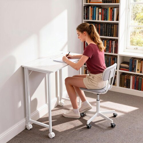 Wyld Haus Veso 80cm Wooden White Folding Desk Lockable Wheels