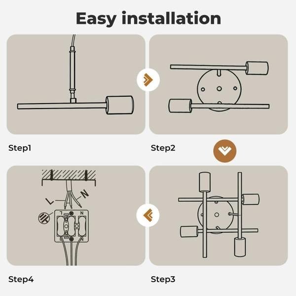 EMITTO Semi Flush Mount Ceiling Light Fixture Matte Black & Gold 4 Light E27