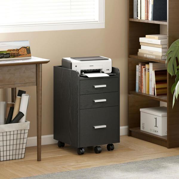 HOMCOM Mobile Filing Cabinet, Lockable File Cabinet with 2 keys Rustic Brown - Black - without lock