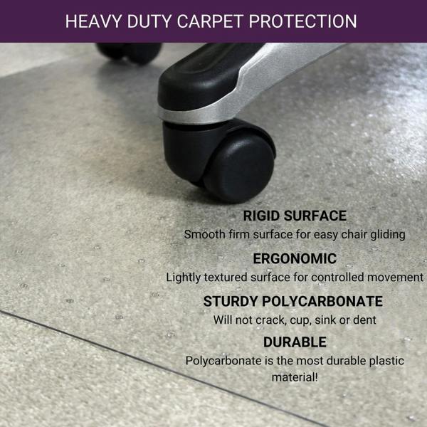 Marvelux Polycarbonate Chair Mat for Medium Pile Carpets (up to 12mm) - Clear Rectangular Office Carpet Protector - Multiple Sizes
