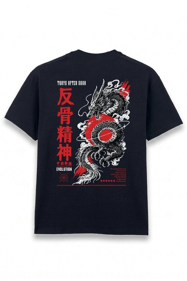London Attitude Tokyo After Dark Dragon Oversized Heavyweight Graphic T-Shirt