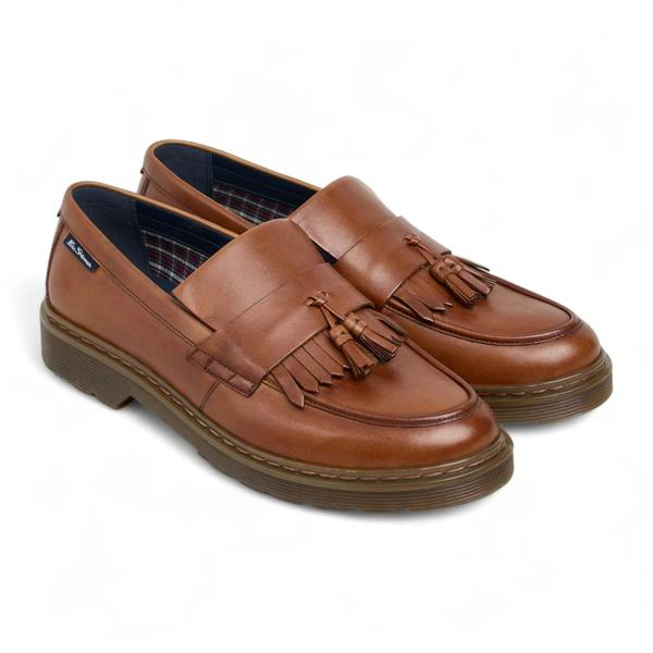 Ben Sherman Men's Tan Brown Leather Chunky Sole Tassel Loafer Shoes