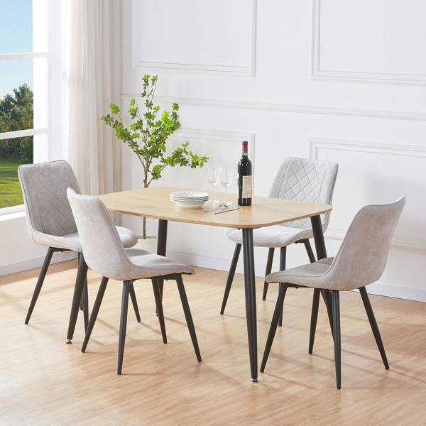 Core Products Aspen Dining Set - Light-Oak Effect Rectangular Table & 4 Upholstered Diamond Stitch Fabric Chairs