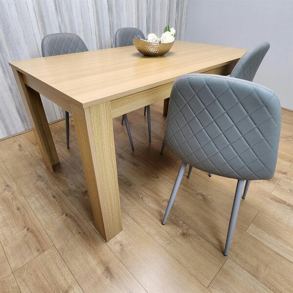 Kosy Koala Dining Set of 4 Oak Effect Dining Table and 4 Cream Gem Patterned Stitiched Chairs