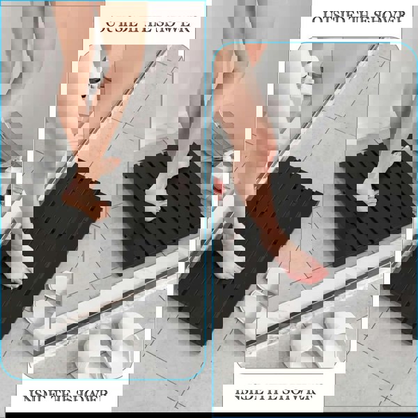 MANTRARAJ Bamboo Bathroom Bath Mat 60x35cm Non-Slip Feet Ideal for Home, Hotels, Spa, Indoor & Outdoor Black