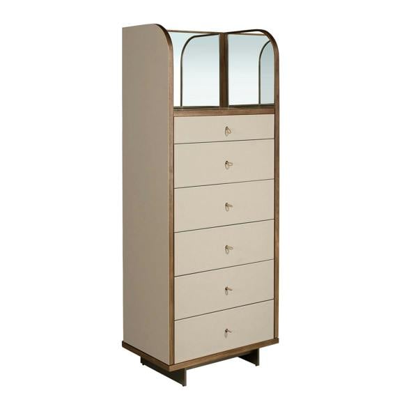 Angel Cerdá Leatherette, Walnut and Polished Steel Chest of Drawers With Mirror 7206