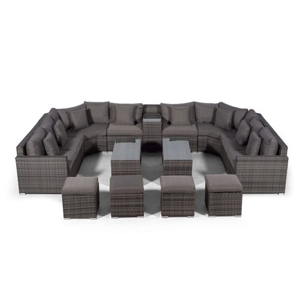 Giardino Santorini U Shape Modular 8 Seat Rattan Sofa Set With Armrest Drinks Cooler, 2 Coffee Tables & 4 Stools
