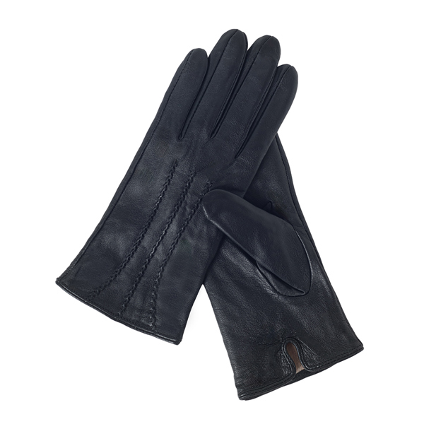 Quivano Womens Leather Gloves With 3 Stripe Detail