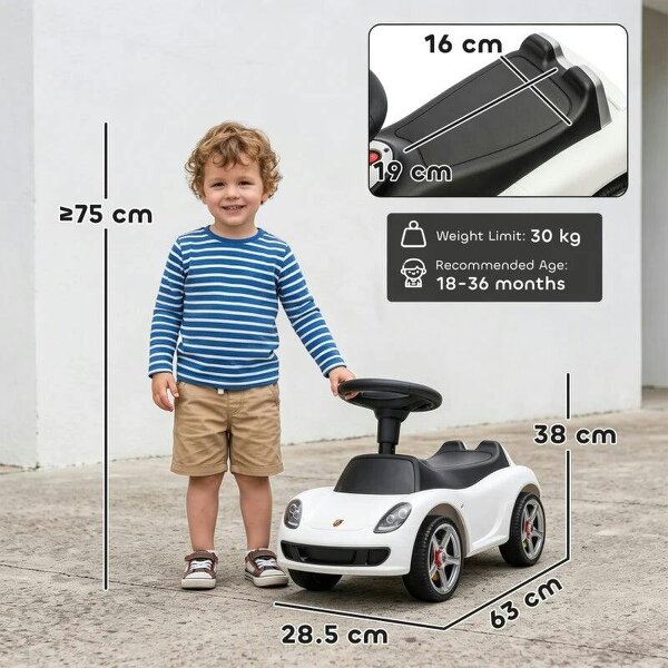 Ride on Car, Porsche Licensed Toddler Push Car with Horn, Headlights, Sound and Steering Wheel for 18-36 Months, White