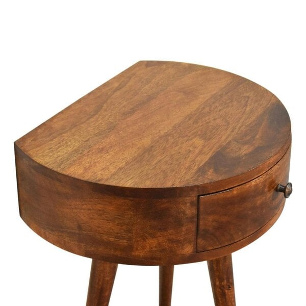 Wyld Haus Collioure Chestnut Mango Wood Semi Circle Bedside Table with Drawer