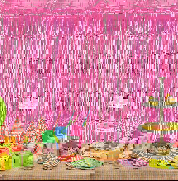 Cheetah Metallic Tinsel Curtain, 3M x 1M Pink