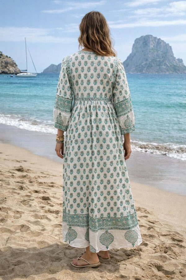 Soul Of Sita Amelia Floaty sleeve Folk Print maxi dress