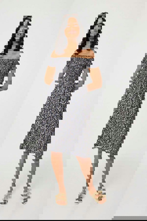 Navy | Ditsy Floral Off The Shoulder Dress