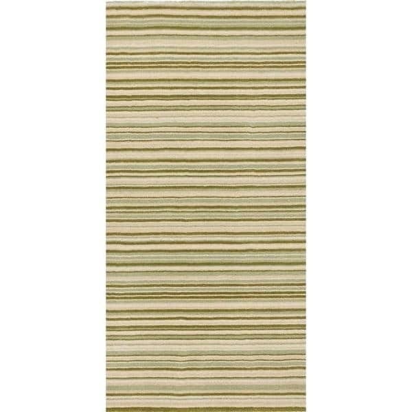 The Rugs Hand Made Striped Design Wool Rug | Green & Beige