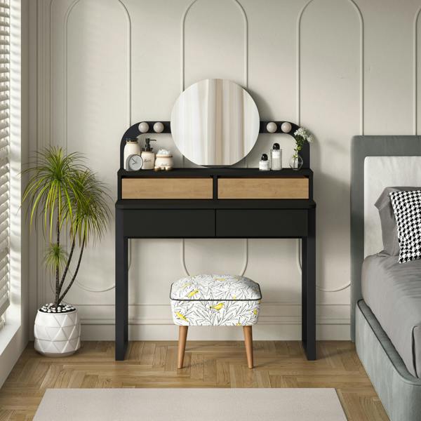 Decortie Lora Dressing Table 4-Led Lights Make-up Table Mirror 96x132cm 2-Drawer Soft-Close Storage Bedroom,Backstage