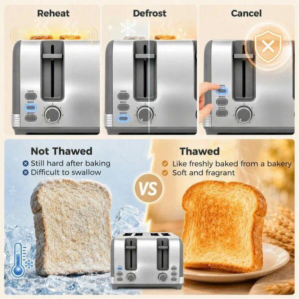 Stainless Steel Kettle and Toaster Set, 1.7L 3000W Cordless Fast Boil Kettle, 4 Slice Toaster Kitchen Set, Grey