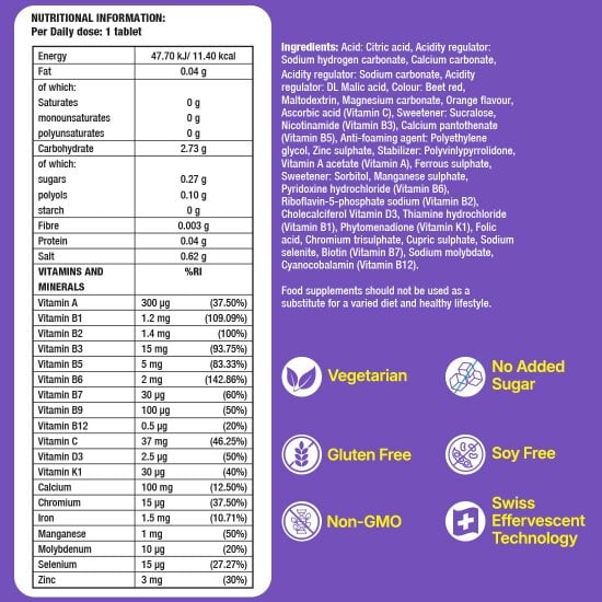 Daily Multivitamin Supplement for Energy, Immunity & Wellness – Orange Flavour, Pack of 1