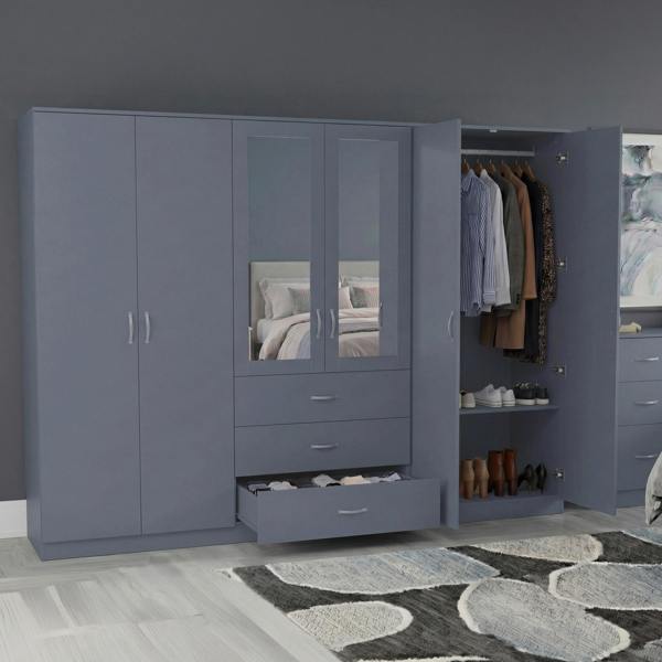 Vida Designs Riano 6 Door 3 Drawer Mirrored Wardrobe