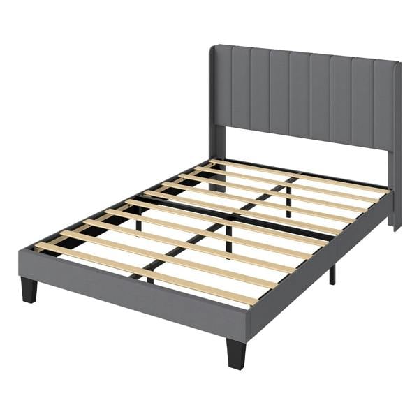 Levede Metal Wooden Bed Frame Double Panel Plush Upholstered Soft Headboard Grey