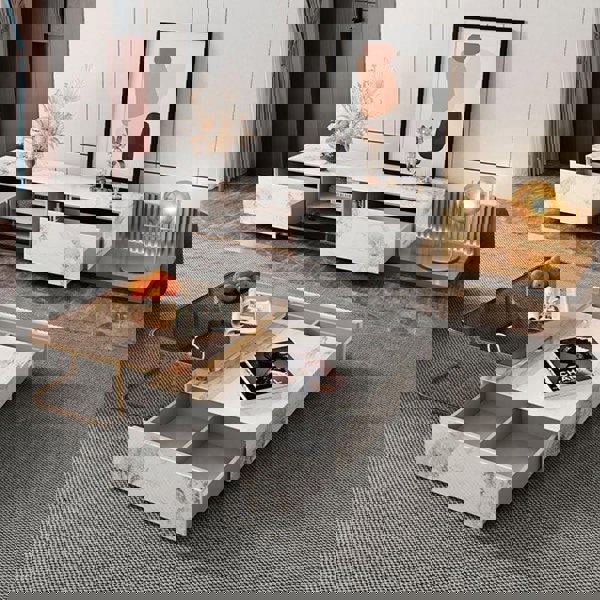 AnMoo Nesting Coffee Table Set With TV Stand, Golden Base-Weilai Concept-Weilai Concept