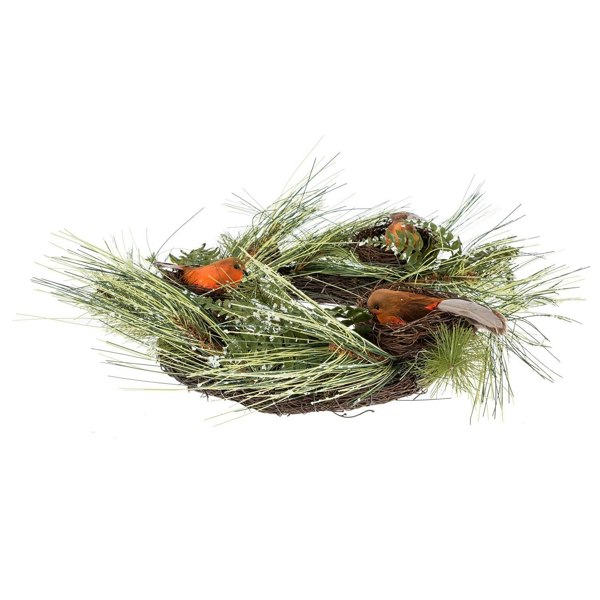 HOMESCAPES Artificial Christmas Wreath with Robins Nests, 16 Inch