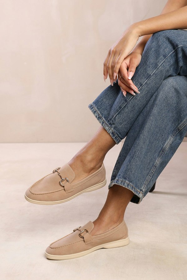 Where's That From Italy Wide Fit Slip on Loafer With Metal Detailing in Khaki Suede