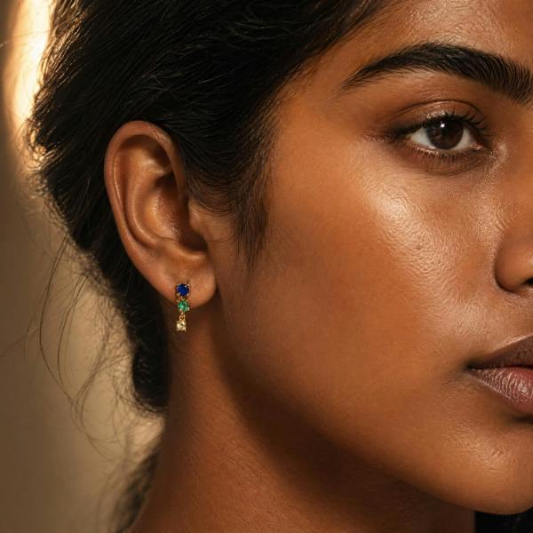 Gold Trip Rainbow Multi Gemstone Asymmetric Earrings