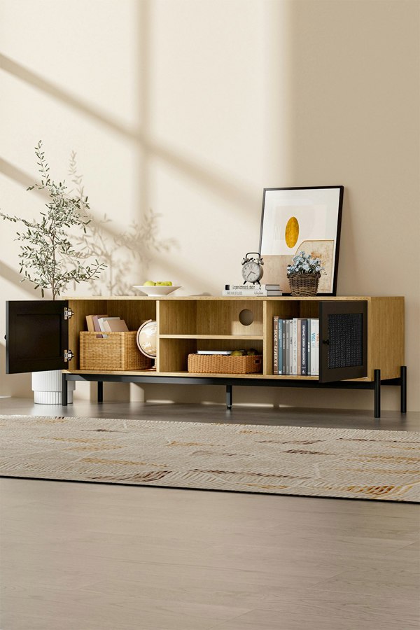 Living and Home Entertainment Centre TV Storage Cabinet with Rattan Doors