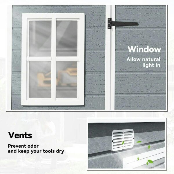 10 x 4 ft Resin Garden Shed, Outdoor Storage Shed with Floor, Windows, Lockable Doors and Vents, Grey