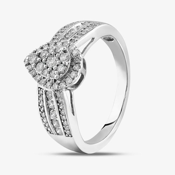 T. H. Baker 9ct White Gold Diamond Pear Shape Cluster Shoulder Set Ring TH012525113977