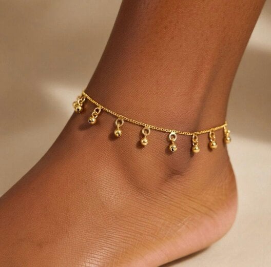 The Colourful Aura Gold Ball Charm Anklet | 18k Gold Plated Brass Indian Style Boho Anklet