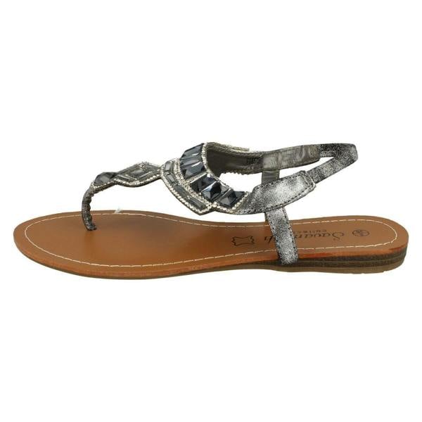 Savannah Ladies Savannah Flat Diamante Jewel Trim Toe Post Sandal