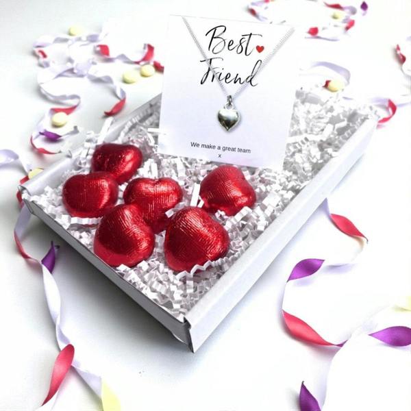 Aye Do Gifts Best Friend Gift Box, Silver Heart Necklace & Chocolate Treats