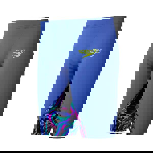 Blue Speedo Fastskin LZR Ignite swim jammer with colorful abstract side design