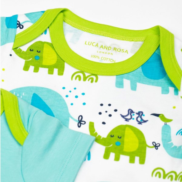 Luca and Rosa Little Elephant Print Boys Pack of 2 Baby Vests